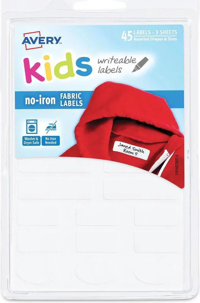 Alt view image 14 of 14 - Avery No-Iron Clothing Labels, Assorted Shapes & Sizes, 45 Labels