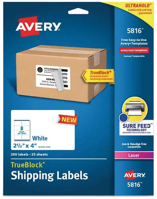 Alt view image 8 of 8 - Avery Printable Blank Shipping Labels, 2.5" x 4", White, 200 Labels, Laser Printer, Permanent Adhesive (5816)