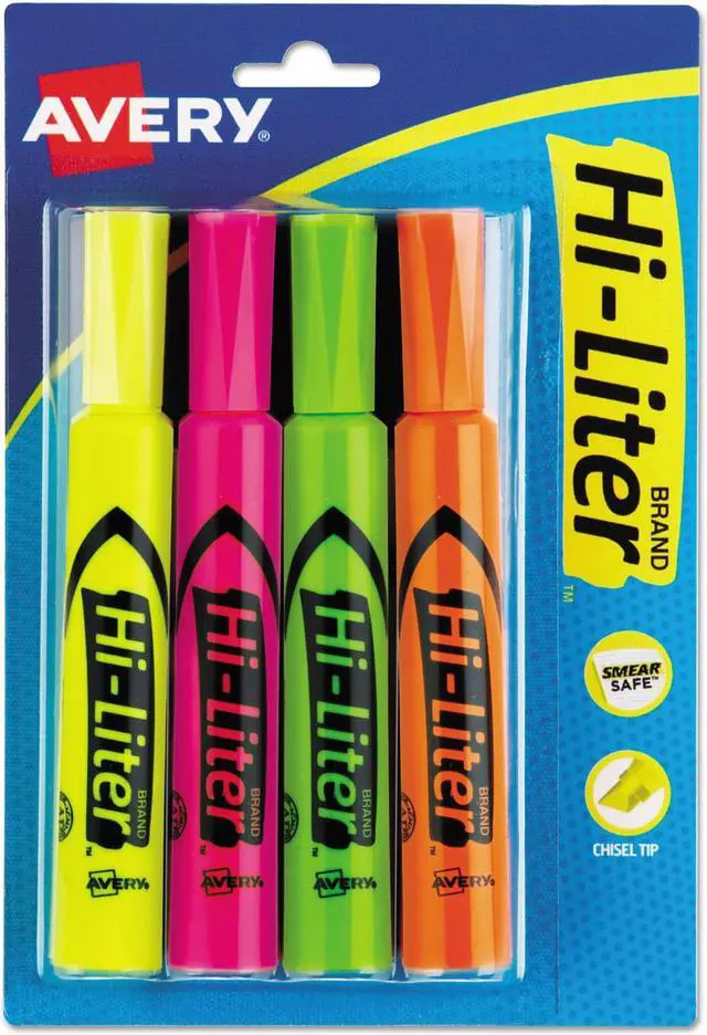 Alt view image 5 of 5 - Avery 24063 Assorted Fluorescent Desk Style Highlighters 4 Count Hi-liter Fluor Asst