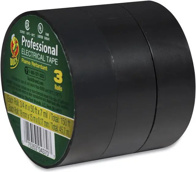 Alt view image 5 of 11 - DUCK 299004 Electrical Tape, 0.75 inx 50yd, Black, PK3