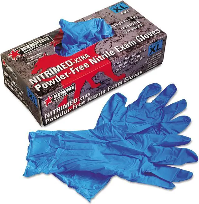 Alt view image 2 of 2 - Nitrimed Disposable Gloves, Powder Free, Textured, 6 Mil, X-Large, Blue