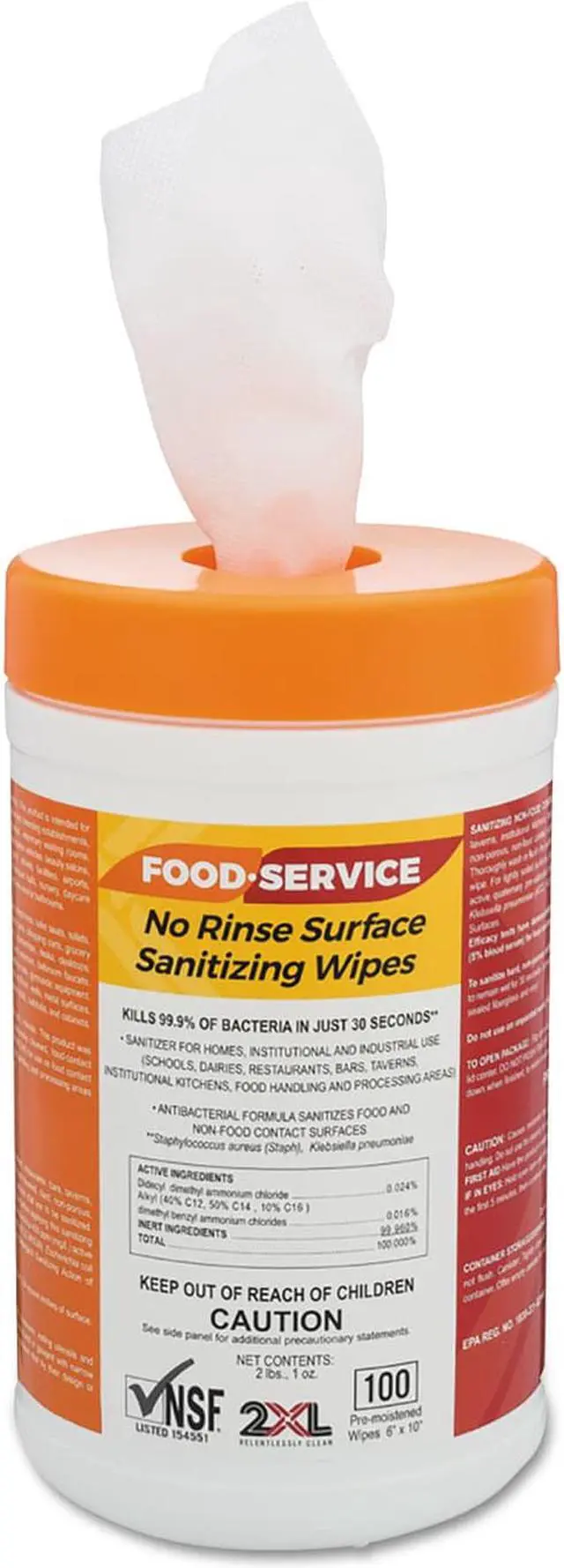 Main image of Food Service No Rinse Surface Sanitizing Wipes, 8 X 6, White, 100/pk, 6pk/ct