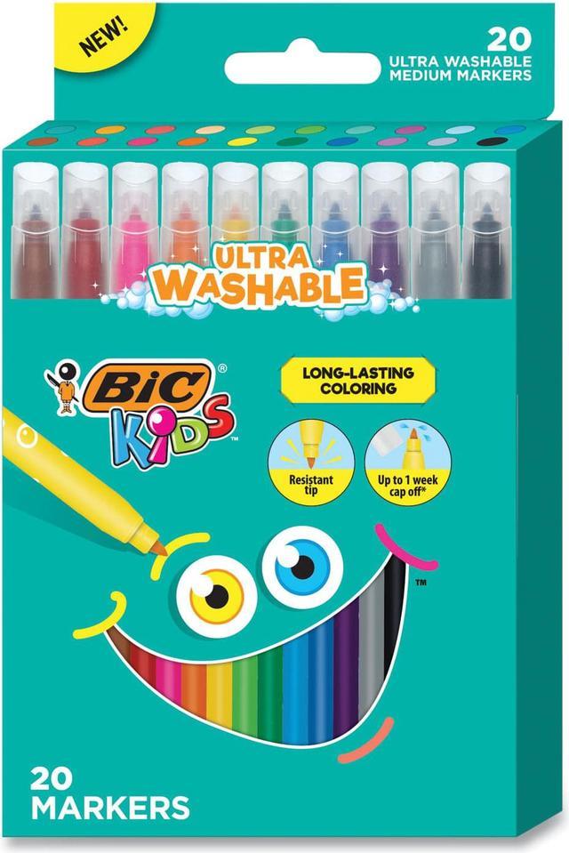 BIC® Kids Ultra Washable Markers, Medium Bullet Tip, Assorted Colors,  20/Pack