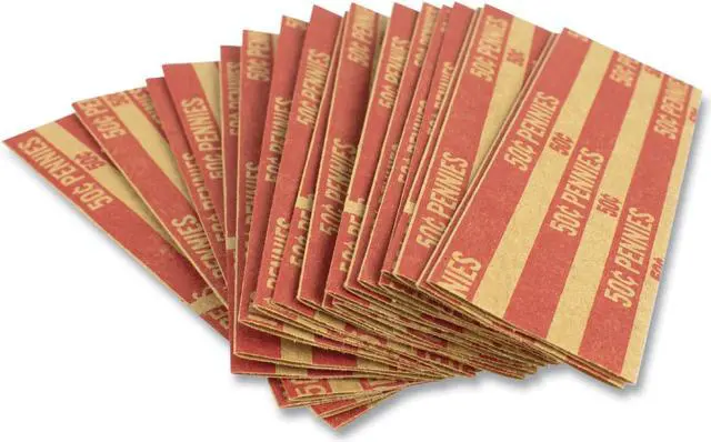 Main image of FLAT TUBULAR COIN WRAP, PENNIES, $0.50, RED, 1,000/BOX