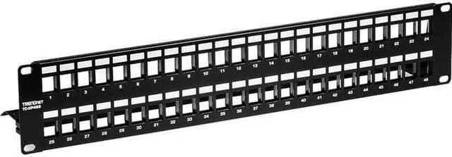 Alt view image 6 of 20 - TRENDnet 48-Port Blank Keystone Shielded 2U HD Patch Panel, TC-KP48S, 2U 19" Metal Rackmount Housing, Network Management Panel, Recommended with TC-K06C6A Cat6A Keystone Jacks (sold separately)