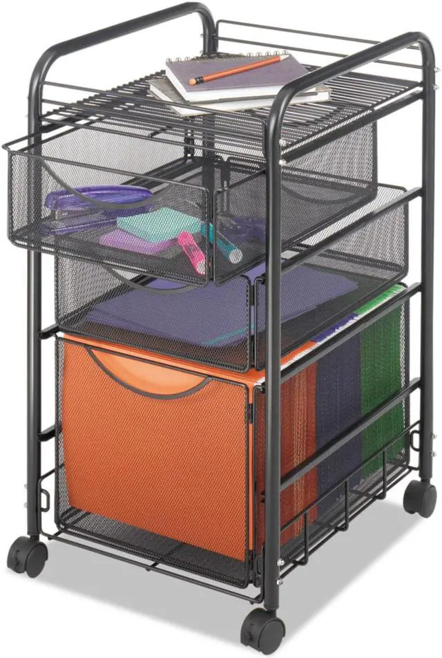 Alt view image 12 of 20 - Safco Onyx Mesh Mobile File With Two Supply Drawers 15-1/4w x 17d x 27h Black 5213BL