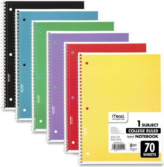 Alt view image 2 of 13 - Mead Spiral Notebook College Rule 10 1/2" x 8" 70 Pages 6 Books/Pack 73065
