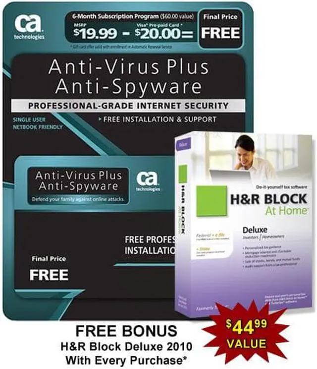 Main image of CA AntiVirus Plus Software - 6 Month Sub. w/ Bonus H&R Block At Home Deluxe