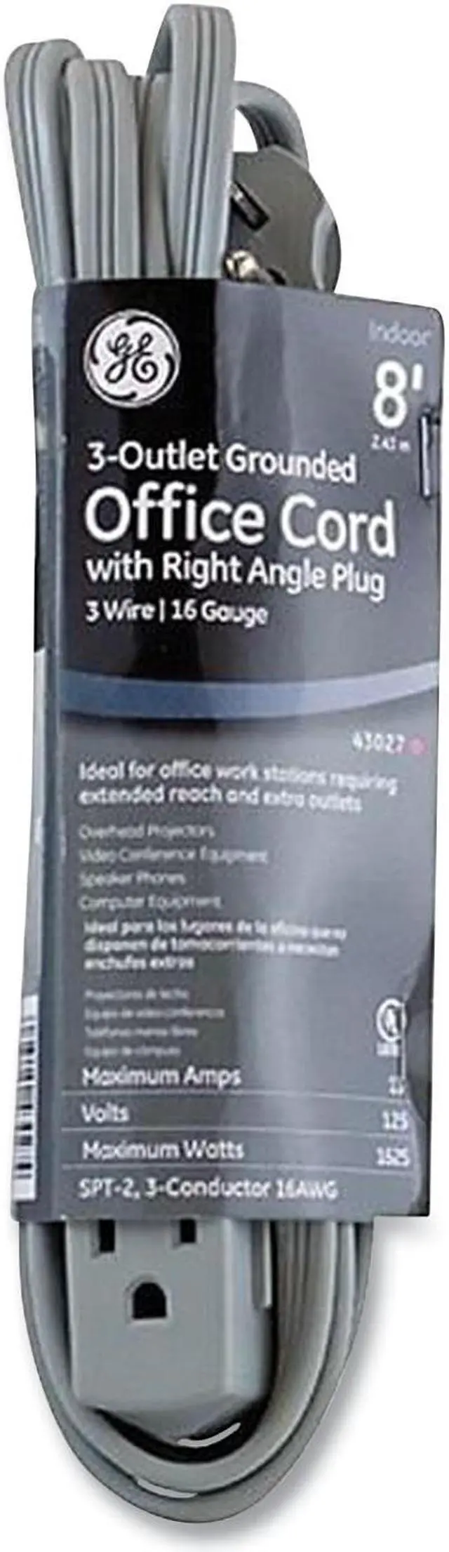 Alt view image 2 of 16 - Three Outlet Power Strip 8 ft Cord Gray 5055243027