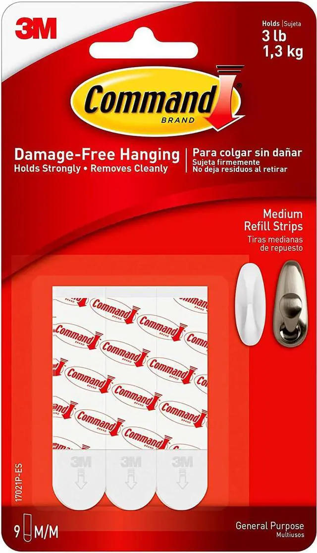 Alt view image 7 of 15 - Command Medium Refill Mounting Adhesive Strip (9 Count) 17021P-ES-9PK - OEM