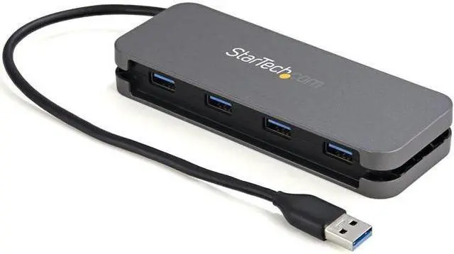 Main image of StarTech.com HB30AM4AB 4 Port USB 3.0 Hub - USB-A to 4x USB-A - SuperSpeed 5Gbps Portable USB 3.1 Gen 1 Type-A Hub - USB Bus Powered - Laptop/ Desktop USB Hub with Long Cable 11" & Cable Management
