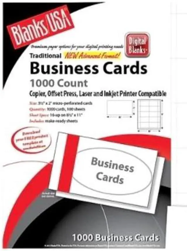 Main image of PRINTABLE MICROPERFORATED BUSINESS CARDS, COPIER/INKJET/LASER/OFFSET, 2 X 3.5, WHITE, BRISTOL, 1000/PACK