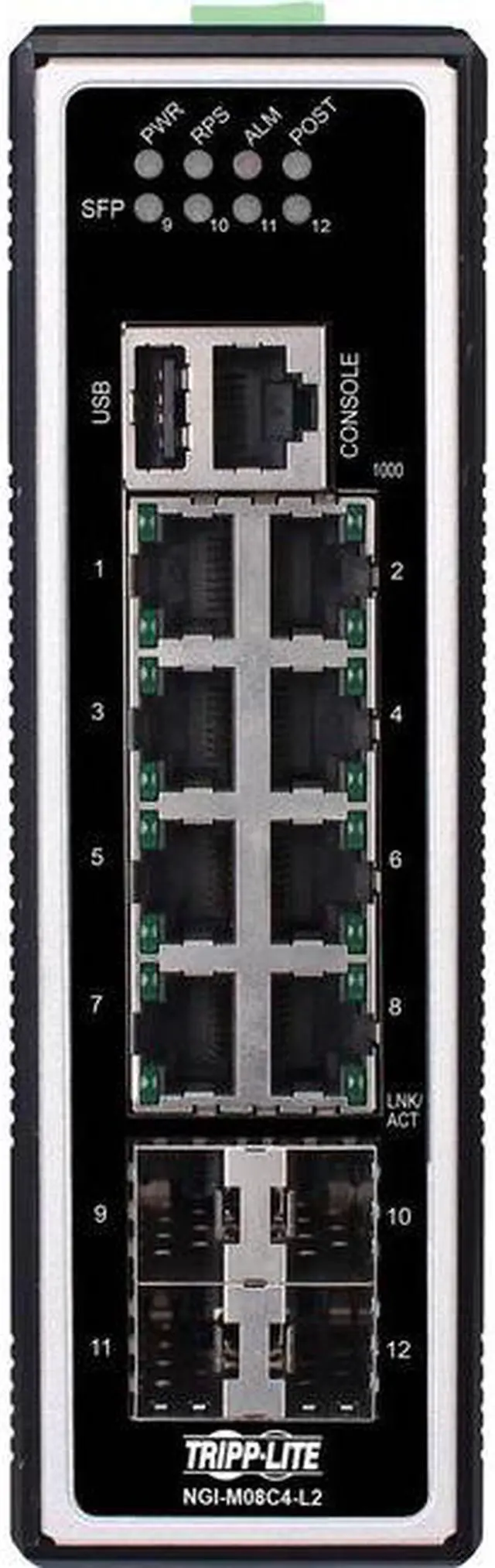 Alt view image 9 of 12 - Tripp Lite NGI-M08C4-L2 Managed 8-Port Managed Industrial Gigabit Ethernet Switch - Layer 2, 10/100/1000 Mbps, 4 GbE SFP Ports
