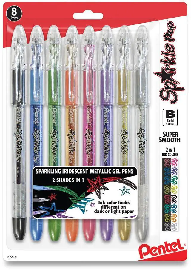 Alt view image 2 of 3 - Pentel Sparkle Pop Metallic Gel Pen Bold Assorted Ink Colors 8/Pk K91BPS8M