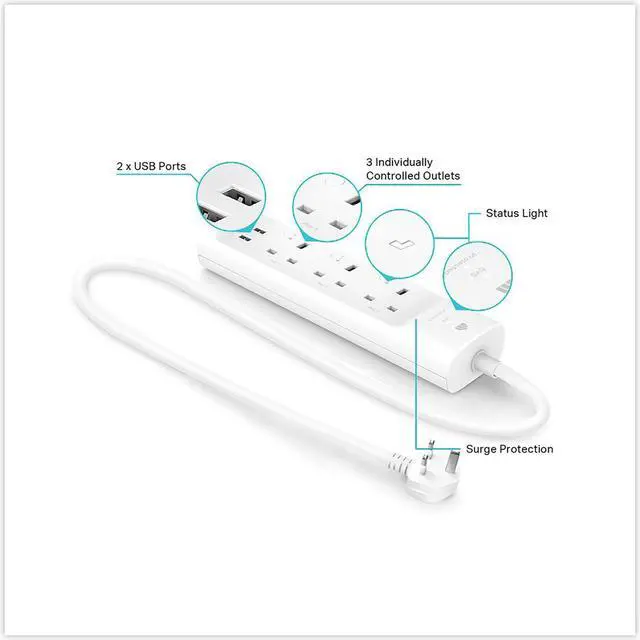 Alt view image 10 of 20 - Kasa Smart Plug Power Strip KP303, Surge Protector with 3 Individually Controlled Smart Outlets and 2 USB Ports, Works with Alexa & Google Home, No Hub Required , White