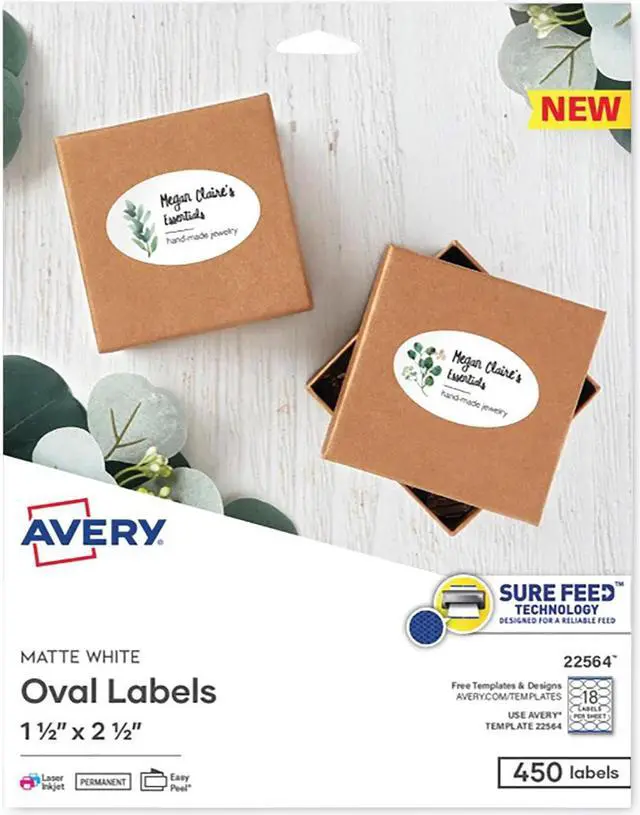 Alt view image 8 of 8 - Avery Printable Blank Oval Labels, 1.5" x 2.5", Matte White, 450 Customizable Labels (22564)