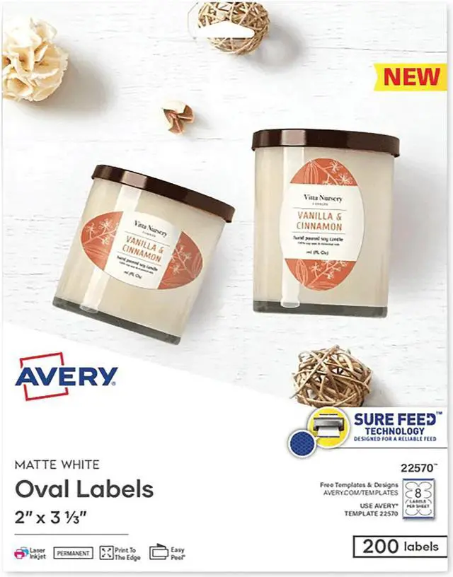 Alt view image 8 of 8 - Avery Printable Blank Oval Labels, 2" x 3-1/3", Matte White, 200 Customizable Labels (22570)