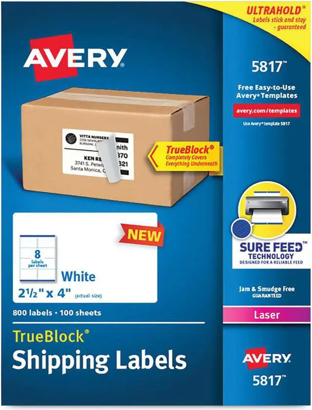 Alt view image 8 of 8 - Avery Printable Blank Shipping Labels, 2.5" x 4", White, 800 Labels, Laser Printer, Permanent Adhesive (5817)