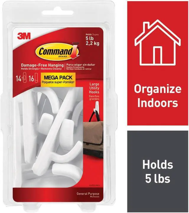 Alt view image 6 of 10 - 3M™ Command™ Mega Pack Utility Hooks, Large, White, Pack Of 14 Hooks