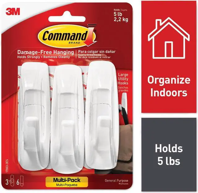 Alt view image 3 of 13 - 3M 17003-VP-3PK Command Large Hooks Value Pack 3 hooks, 6 strips