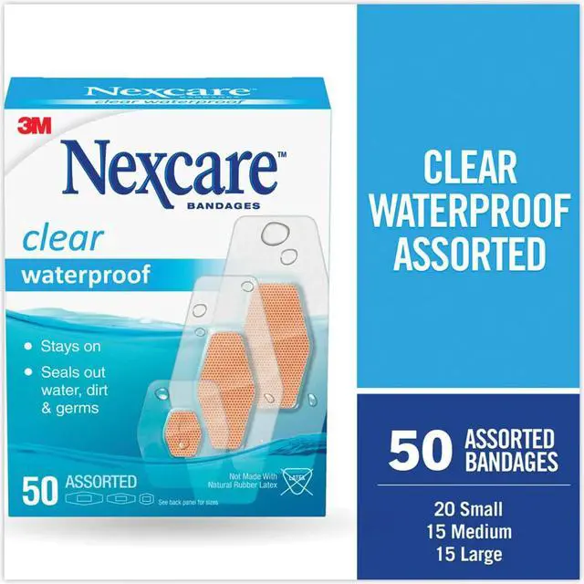 Alt view image 10 of 20 - 3m Nexcare Waterproof, Clear Bandages, Assorted Sizes, 50/Box 43250