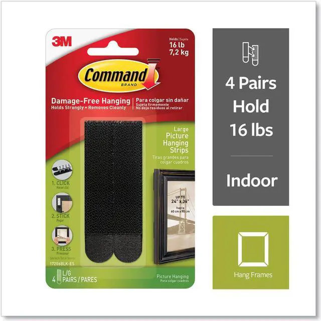 Alt view image 5 of 13 - 3M 17206BLK Command Large Picture Hanging Strips Black 4 sets/pack