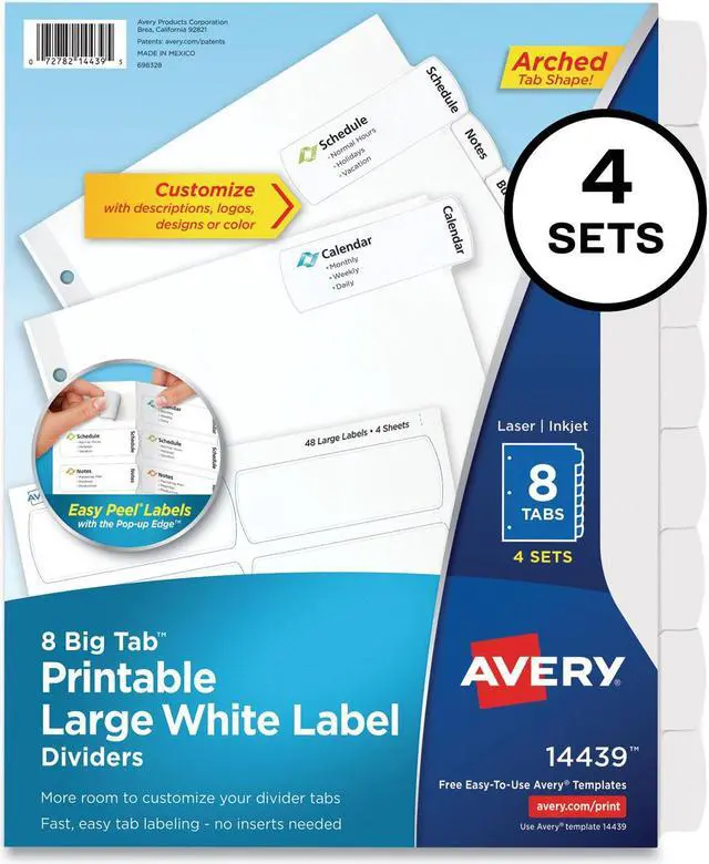 Alt view image 9 of 14 - Avery AVE14439 Easy Peel Label Tab Divider, 8 Tab White - Pack of 6