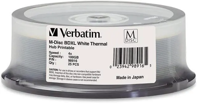 Alt view image 8 of 9 - VERBATIM CORPORATION 98916 25PK M-DISC BDXL 4X 100GB WHITE