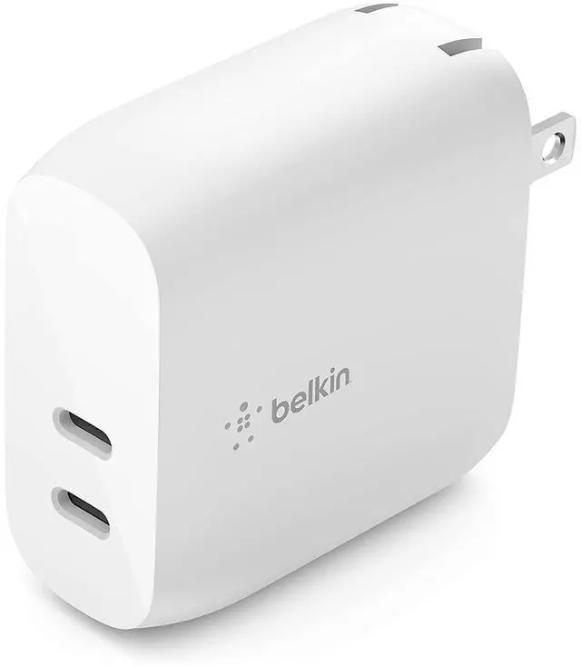 Alt view image 3 of 12 - BELKIN WCB006dqWH BOOST CHARGE White Dual USB-C PD Wall Charger 40W