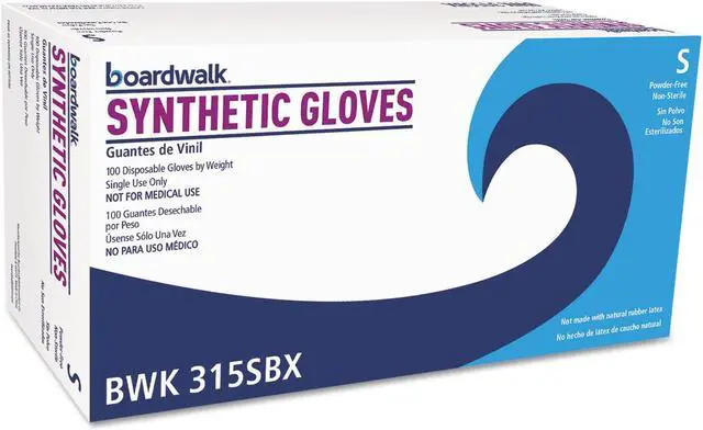 Alt view image 3 of 3 - Boardwalk Powder-Free Synthetic Vinyl Gloves Small Cream 4 mil 100/Box 315SBX