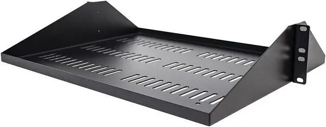 Main image of StarTech.com SHELF-2U-14-CENTER-V 2U Server Rack Shelf, Center Mounted Universal Vented Rackmount Cantilever Tray for 19" Network Equipment Rack, Heavy Duty Steel, 200lb Capacity, 14" Deep, Black