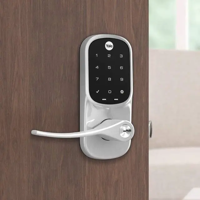 Alt view image 7 of 8 - Yale Assure Lever, Touchscreen Keypad Door Lever (for doors with no deadbolt) - Keyless entry with pin code unlocking and one-touch or Auto-Locking - Satin Nickel