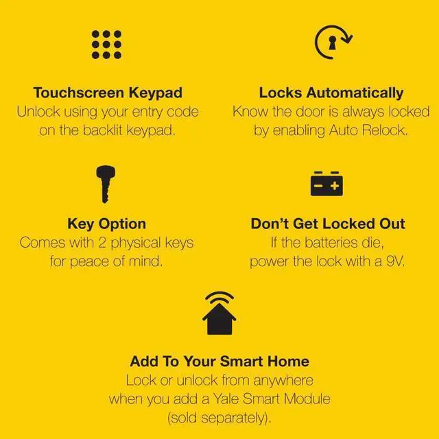 Alt view image 8 of 8 - Yale Assure Lever, Touchscreen Keypad Door Lever (for doors with no deadbolt) - Keyless entry with pin code unlocking and one-touch or Auto-Locking - Satin Nickel