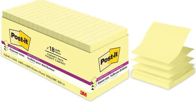 Main image of 3M R33018SSCYCP Super Sticky Notes Cabinet Pack, 3" x 3", Square, Yellow, 18 / Pack
