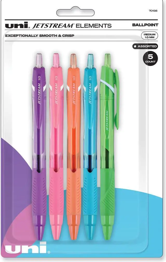 Alt view image 2 of 9 - uni-ball uni Jetstream Elements Ballpoint Pens Medium Point 1.0mm Assorted Ink 5/Pack (70138)