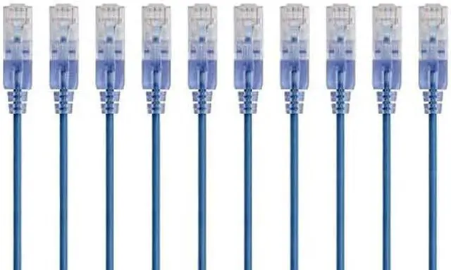 Alt view image 6 of 8 - Monoprice SlimRun Cat6A Ethernet Patch Cable - Network Internet Cord - RJ45, Stranded, UTP, Pure Bare Copper Wire, 30AWG, 6in, Blue, 10-Pack