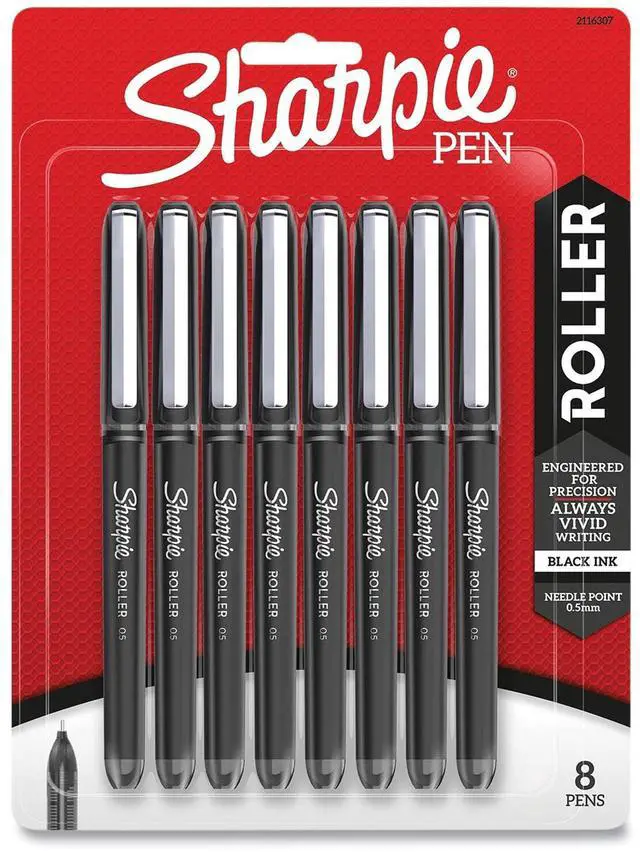 Alt view image 3 of 8 - Sharpie Rollerball Pen Needle Point Precision Pen Black Ink 8/Pack (2116307)