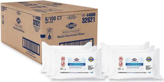 Alt view image 3 of 3 - Clorox Bleach Germicidal Wipes, 6.75 x 9, Unscented, 100 Wipes/Flat Pack, 6 Packs/Carton CLO32621