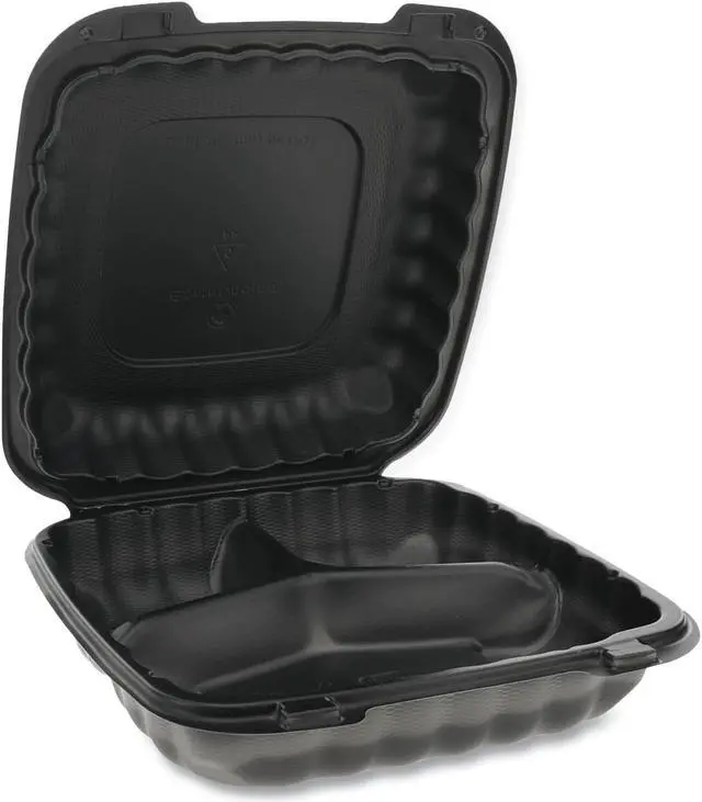 Main image of EarthChoice SmartLock Hinged Lid Container 3-Compartment Black MFPP 120Ct