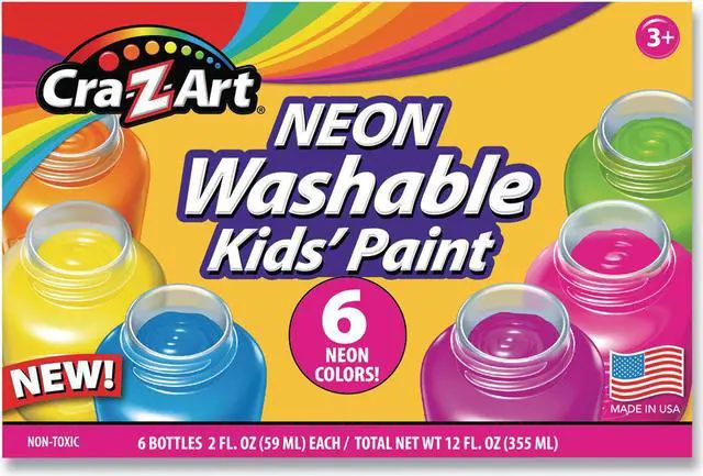 Main image of Neon Washable Kids' Paint 6 Assorted Neon Colors 2 oz Bottle 6/Pack 106466
