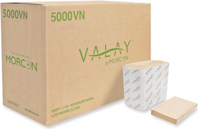Valay Interfolded Napkins, 2-Ply, 6.5 x 8.25, Kraft, 6,000/Carton Valay Interfolded Napkins, 2-Ply, 6.5 x 8.25, Kraft, 6,000/Carton