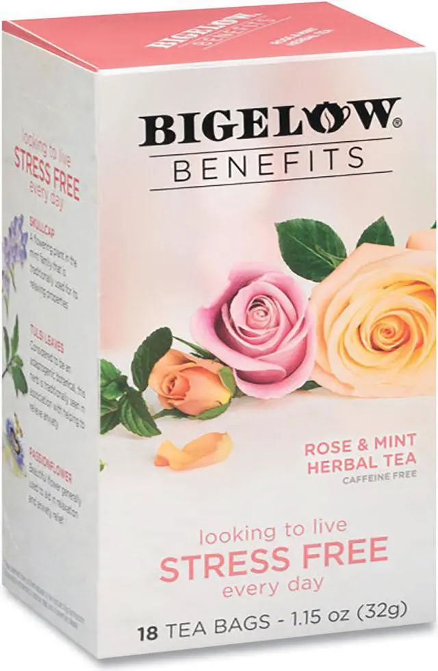 Main image of Bigelow Tea Benefits Rose & Mint Herbal Tea Bags 0.6 oz Tea Bag 18/Box RCB01027