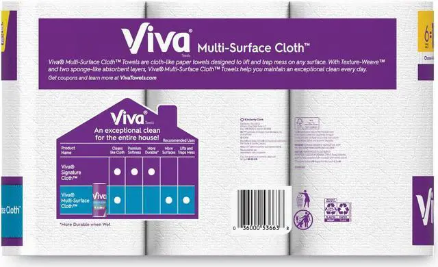 Main image of Viva Multi-Surface Choose-A-Sheet Paper Towels 2-Ply - 165 Sheets/Roll - 6 Triple Rolls/Pack 53663