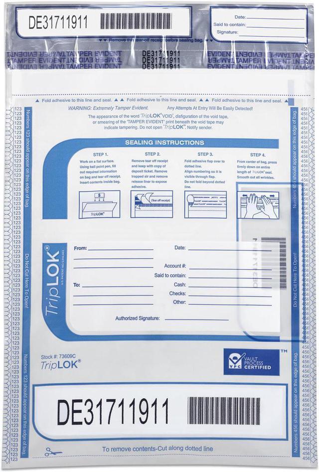 TripLOK Series A Tamper-Evident Bags, 9 x 12, Clear, 100/Pack