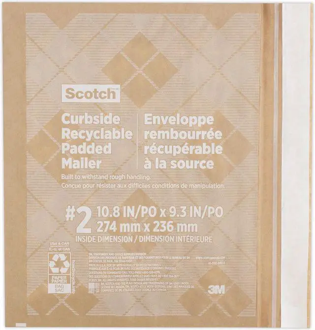 Main image of 3M Scotch Curbside Recyclable Padded Mailer #2 Natural Kraft 100Ct 7100258635