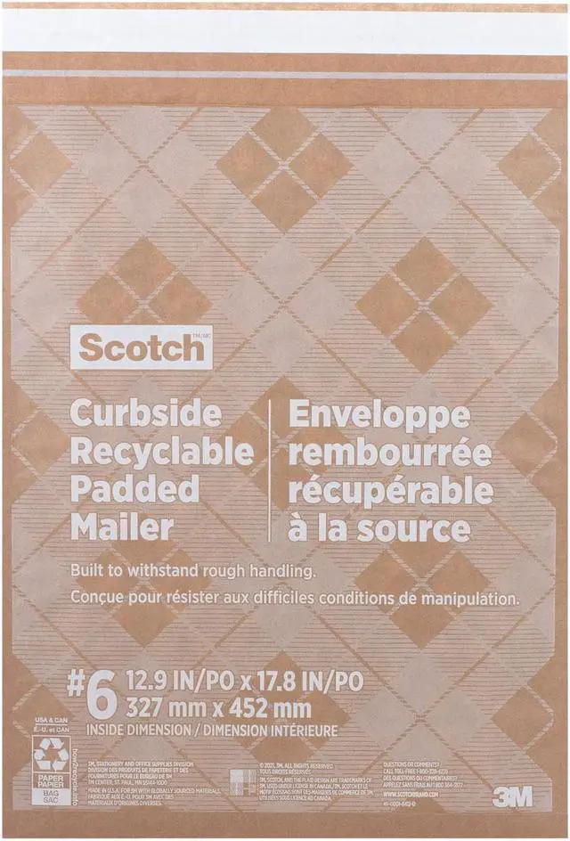 Main image of 3M Scotch Curbside Padded Mailer #6 Self-Adhesive 13.75 x 20 Kraft 50/Carton