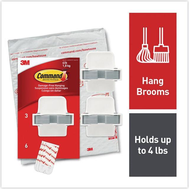 Broom Gripper, 3.12w x 1.85d x 3.34h, White/Gray, 6 Grippers/16 Strips/Pack