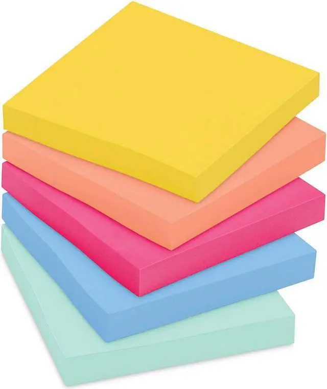 Main image of Post-it Super Sticky Notes 3" x 3" Summer Joy Collection 90 Sheet/Pad 5 Pads/Pack (654-5SSJOY)