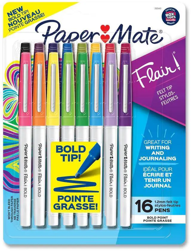 Main image of Flair Felt Tip Porous Point Pen Stick Bold 1.2 mm Assorted Ink Colors White Pearl Barrel 16/Pack 2125413