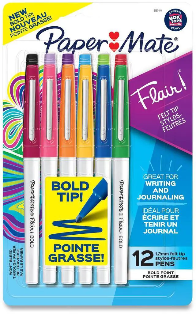 Main image of Flair Felt Tip Porous Point Pen Stick Bold 1.2 mm Assorted Ink Colors White Pearl Barrel 12/Pack 2125414